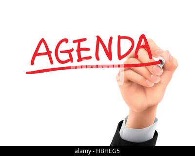 Tagesordnung-Wort geschrieben von Hand auf einer transparenten Tafel Stock Vektor