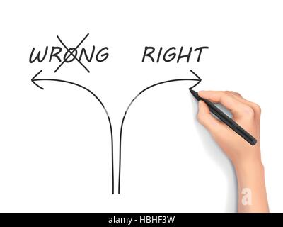 die Auswahl der richtigen Weg anstelle des falschen auf weißem Hintergrund Stock Vektor