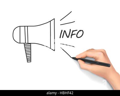 Megaphon-Info-Konzept von hand gezeichnet isoliert auf weißem Hintergrund Stock Vektor