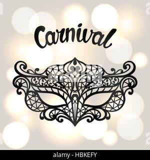 Karneval-Einladungskarte mit schwarzer Spitze Maske. Feier Party Hintergrund Stock Vektor