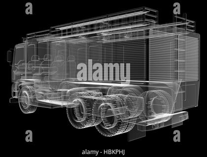 Isoladed transparent Feuerwehrauto Stockfoto