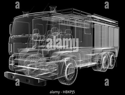 Isoladed transparent Feuerwehrauto Stockfoto