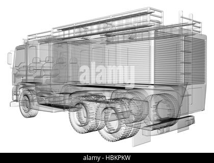 Isoladed transparent Feuerwehrauto Stockfoto