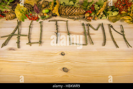 Herbst Wort und Wald-Elemente Stockfoto