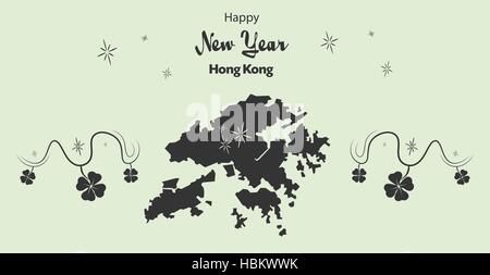 Happy New Year Abbildung Thema mit Karte von Hong Kong Stock Vektor