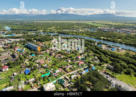 Yelizovo Stadt auf der Halbinsel Kamtschatka. Stockfoto