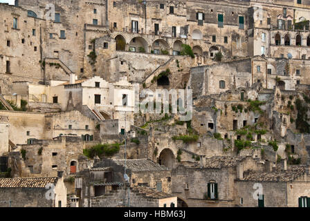 Historische Stadt Matera di Sassi, Nahaufnahme von alten Häusern, Basilikata, Italien Stockfoto