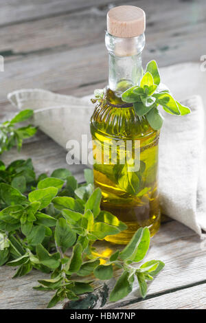 Oreganoöl, Oregano-Öl, Oregano Mit Olivenöl Angesetzt, Salatöl, Heilöl, Würze, Oregano, Wilder Dost, jedoch Dost, gemeinen Dost, Origanum Vulgare, Erz Stockfoto