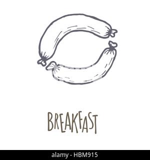 Breakfest hand gezeichnete Symbol auf weißem Hintergrund. Doodle-Abbildung Stock Vektor