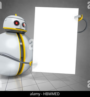 süße kleine Roboter mit einem Brett Stockfoto