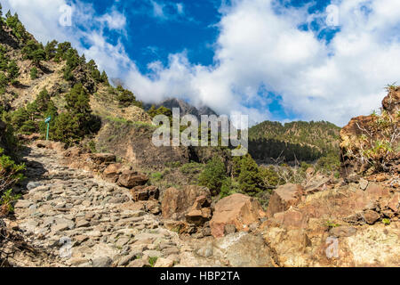 Eindrucksvolle Schlucht der Angst "Barranco de Las Angustias" Aussichtspunkt Estrechura auf La Palma Kanaren. Stockfoto