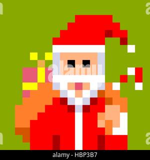 Pixel-Kunst mit einer großen Tasche voller Geschenke für Weihnachten Weihnachtsmann Stock Vektor