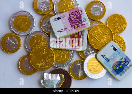 Schokolade Geld als Geschenke gegeben, um Kinder während der festlichen Jahreszeit Stockfoto