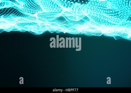 3D Rendering abstrakt polygonalen wave Hintergrund mit Punkten und Linien verbinden. Verbindungsstruktur. Computer HUD. Fließen. Welle. Blaue Linien und Punkte Stockfoto