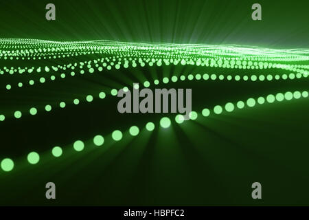 3D Rendering abstrakte polygonalen low-Poly wave Hintergrund mit Punkten und Linien verbinden. Abstrakte Strömung. Verbindungsstruktur. Low-Poly Mesh, Flow, Welle, grüne Linien und Punkte. Stockfoto