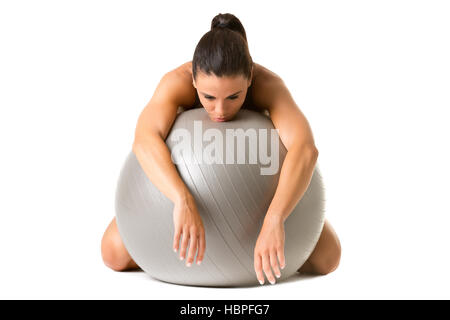 Frau beim Einschlafen in der Turnhalle Stockfoto