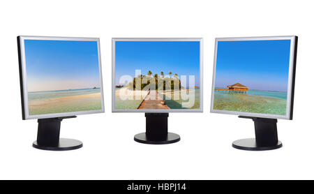 Malediven-Panorama in Computer-Monitore Stockfoto