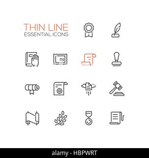 Recht und Gerechtigkeit - dünne Linie Icons Set Stock Vektor