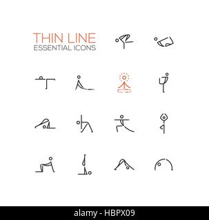 Yoga-Posen - dünne Zeile Icons Set Stock Vektor
