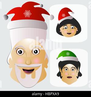 Santa Claus schlicht einfach gewöhnliche Licht mit Mrs Santa Claus und eine Elfe. Stock Vektor