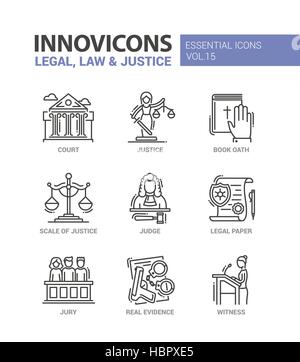 Recht und Gerechtigkeit - set flache Design-Ikonen Stock Vektor