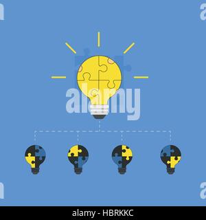 Gruppe von kleinen Lampen mit Puzzle-Teile Stock Vektor