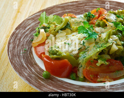 Gebackenen Kabeljau Provencal.French Fischgericht Stockfoto