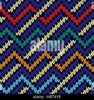 Gestrickte wellig mehrfarbiger Hintergrund in rot, blau, Beige, orange und Türkis Farben, nahtlose stricken Vektormuster als Stoff Textur Stock Vektor