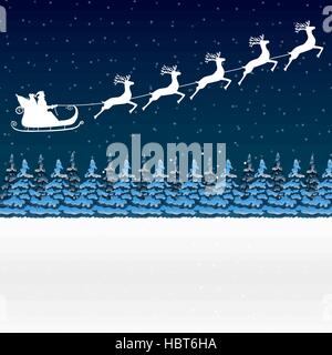 Santa Claus reitet in einem Schlitten im Kabelbaum auf das Rentier Stock Vektor