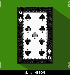 Spielkarte. die Symbol-Bild ist einfach. CLUB 9 9 über dunkle Region Grenze. eine Vektor-Illustration auf grünem Hintergrund. Anwendung Termin f Stock Vektor