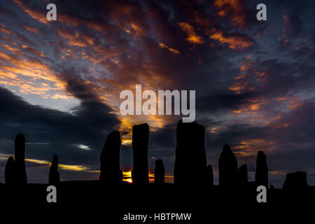 Callanish Standing Stones bei Sonnenuntergang auf der Isle of Lewis Stockfoto