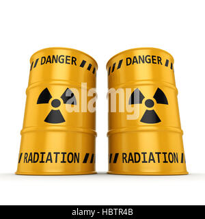 Gelbe radioaktive Fässer Stockfoto