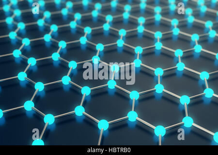 3D Rendering abstrakte Nanotechnologie hexagonalen geometrische Form Nahaufnahme, Konzept Graphen atomare Struktur, Konzept Graphen molekulare Struktur. Stockfoto