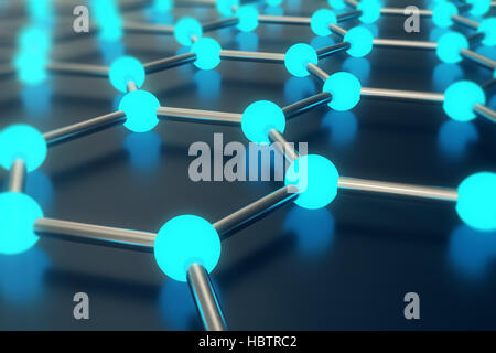 3D Rendering abstrakte Nanotechnologie hexagonalen geometrische Form Nahaufnahme, Konzept Graphen atomare Struktur, Konzept Graphen molekulare Struktur. Stockfoto