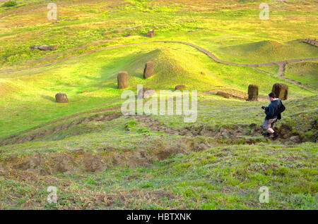 Fotografen, die Treppe hinunter, auf der Osterinsel, Chile Stockfoto