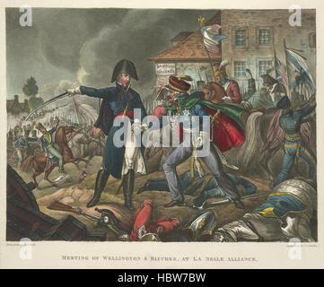 Die Kriege von Wellington, eine erzählende Gedicht. -Beschriftung: "das Treffen von Wellington und Blücher bei La Belle Alliance, während der Schlacht von Waterloo 1815. Die Niederlage der französischen Truppen von Napoleon Bonaparte. Die letzte große Schlacht der napoleonischen Kriege. " Die Kriege von Wellington, eine erzählende Gedicht - Beschriftung "der Stockfoto