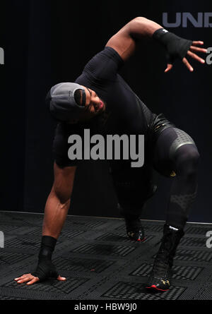 Anthony Joshua während des öffentlichen Trainings in Manchester Arena. Stockfoto