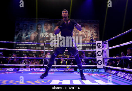 Anthony Joshua während des öffentlichen Trainings in Manchester Arena. Stockfoto