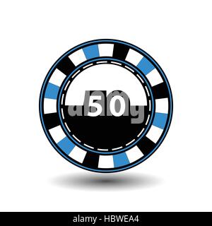 Chips für Poker Blau ein Anzug 50 Abbildung und eine weiße gepunktete Linie die Linie. ein Symbol auf dem weißen Hintergrund isoliert. Abbildung 10 Eps Vektor. F verwenden Stock Vektor