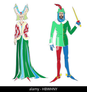 zwei mittelalterliche Kostüme Stockfoto