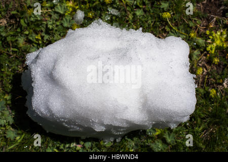 Wenig Schnee im grünen Rasen Hintergrund setzen Stockfoto