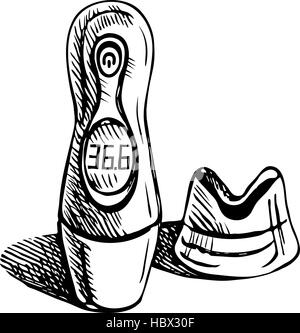 Elektronische Thermometer Skizze Vektor. Medizinisches Gerät Stock Vektor