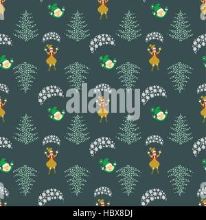 nahtlose Muster. 10 EPS-Vektor-Illustration. für Druck, Webseiten, Design, Ukrasheniayya, Innenausstattung, Stoffe etc. verwendet. Thema Weihnachten. Mädchen Santa Claus und gelbe Elf Stock Vektor