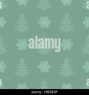 nahtlose Muster. 10 EPS-Vektor-Illustration. für Druck, Webseiten, Design, Ukrasheniayya, Innenausstattung, Stoffe etc. verwendet. Thema Weihnachten. Baum aus Schneeflocken auf einem dunkelgrünen Hintergrund Stock Vektor