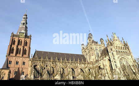 Turm, Schiff & Dach des mittelalterlichen Sint-Janskathedraal (St. Johns Cathedral) in's-Hertogenbosch, Brabant, Niederlande. Brabantischen Gotik Stockfoto