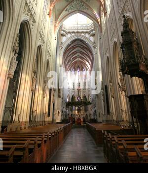 Kirchenschiff und Chor der mittelalterlichen Sint-Janskathedraal (St. John's Kathedrale) in der Stadt Den Bosch, Brabant, Niederlande. Stich von 2 Bilder Stockfoto