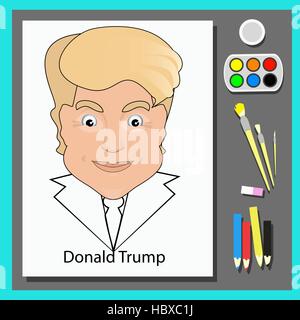 Donald Trump-Symbol-Vektor-Illustration. eine Tabelle mit Stiften, Farben und Pinsel. Stock Vektor
