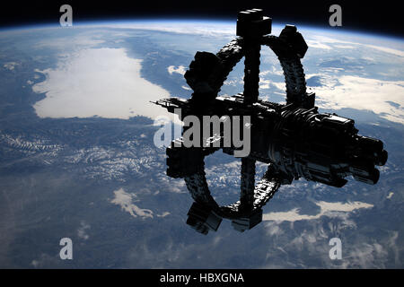 Raumstation im Orbit Earth Stockfoto