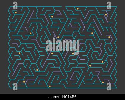 modische rechteckige Labyrinth auf schwarzem Hintergrund isoliert Stock Vektor