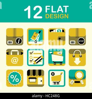 Vektor Symbolsatz shopping flache Style-design Stock Vektor